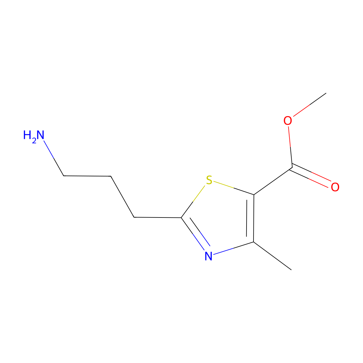 Methyl 2-(3-aminopropyl)-4-methyl-1,3-thiazole-5-carboxylate molecular structure, CAS 1017393-30-4