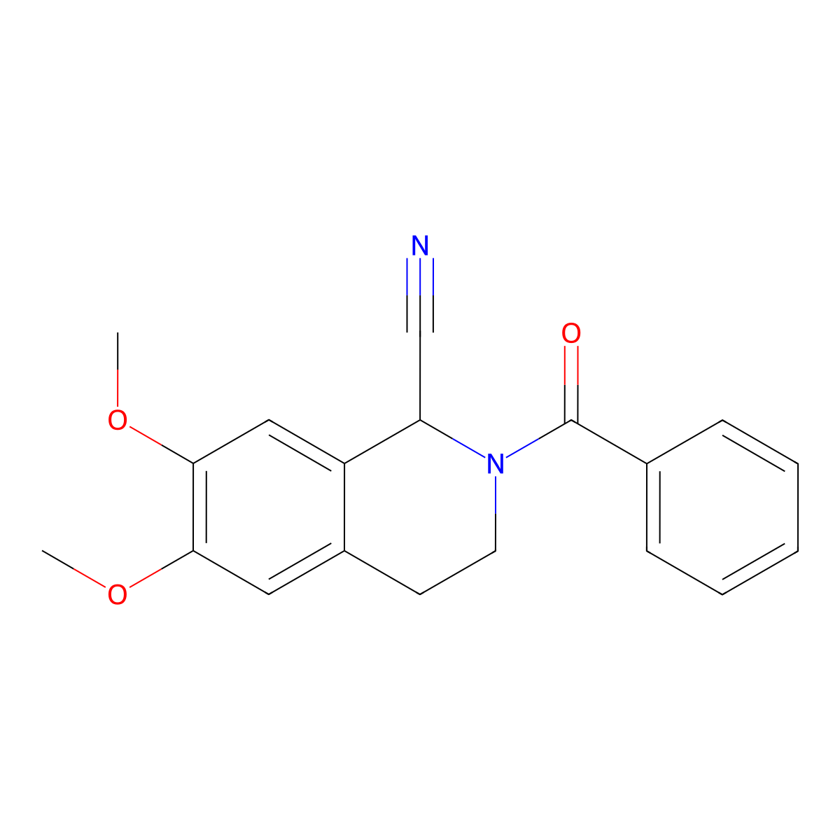 6,7-Dimethoxy-2-(phenylcarbonyl)-1,2,3,4-tetrahydroisoquinolinecarbonitrile molecular structure, CAS 10174-83-1