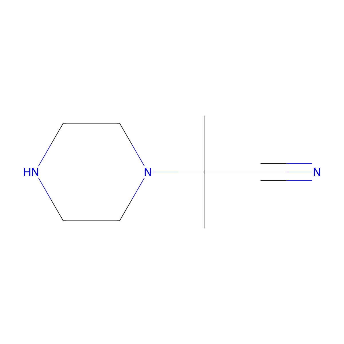 2-Methyl-2-(piperazin-1-YL)propanenitrile molecular structure, CAS 1017407-35-0