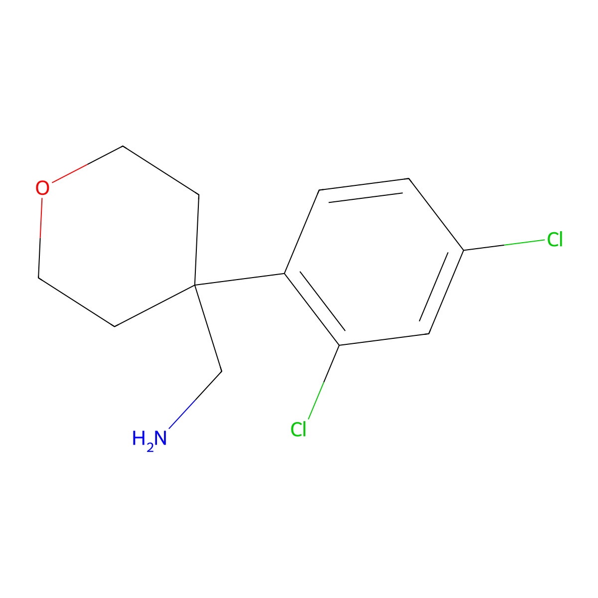 (4-(2,4-Dichlorophenyl)oxan-4-yl)methanamine molecular structure, CAS 1017407-65-6