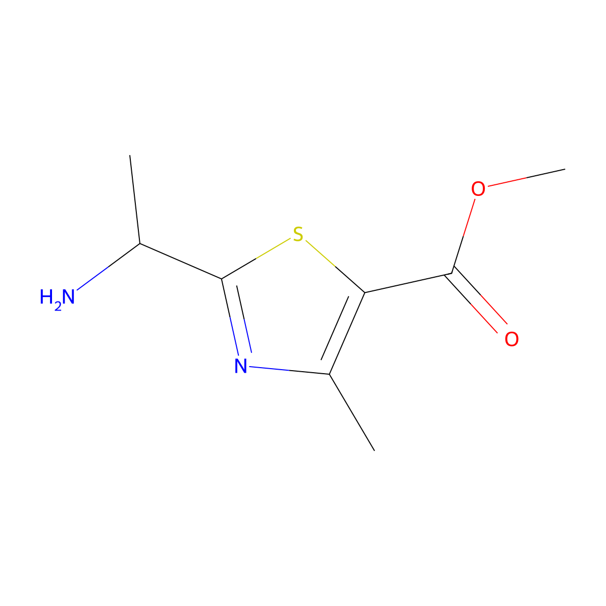 Methyl 2-(1-aminoethyl)-4-methyl-1,3-thiazole-5-carboxylate molecular structure, CAS 1017420-50-6