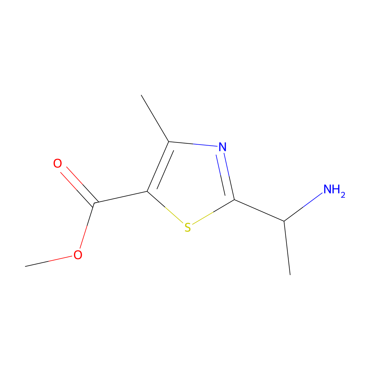 Methyl 2-(1-aminoethyl)-4-methyl-1,3-thiazole-5-carboxylate molecular structure, CAS 1017420-50-6