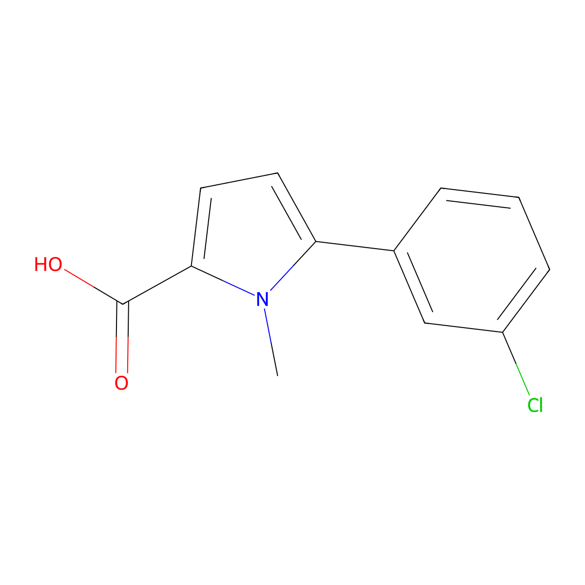 5-(3-chlorophenyl)-1-methyl-1H-pyrrole-2-carboxylic acid molecular structure, CAS 1017427-39-2
