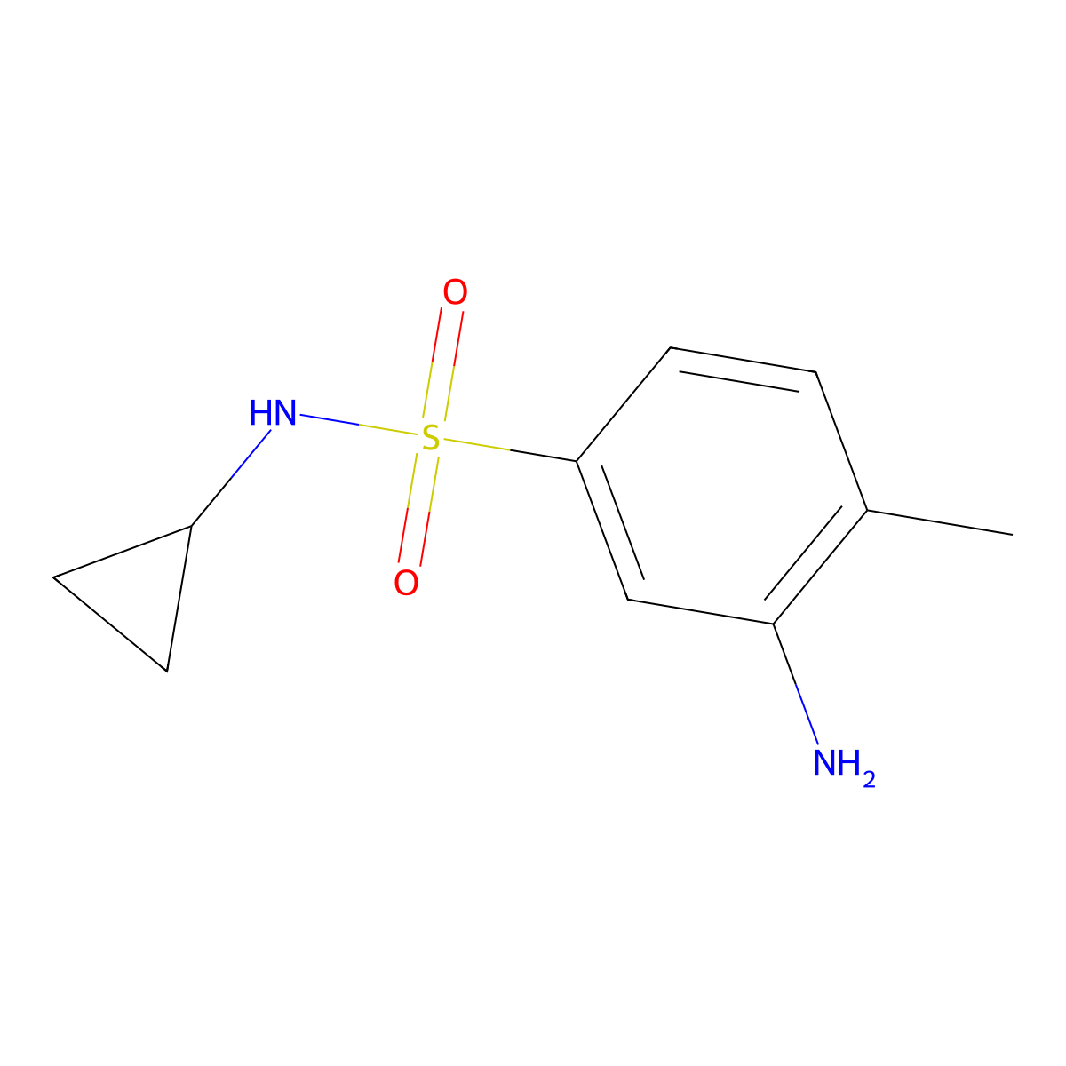 3-amino-N-cyclopropyl-4-methylbenzenesulfonamide molecular structure, CAS 1017431-08-1