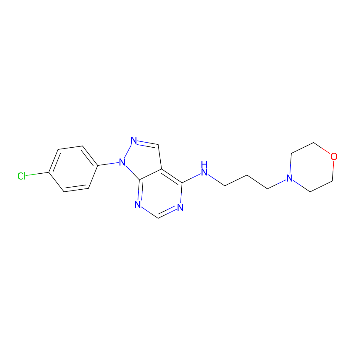 1-(4-chlorophenyl)-N-(3-morpholin-4-ylpropyl)pyrazolo[3,4-d]pyrimidin-4-amine molecular structure, CAS 101744-61-0