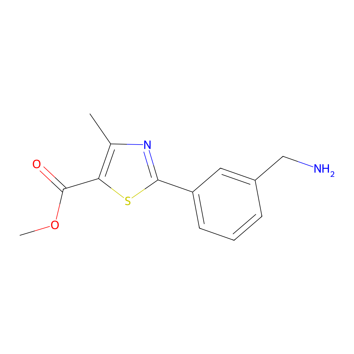 Methyl 2-[3-(aminomethyl)phenyl]-4-methyl-1,3-thiazole-5-carboxylate molecular structure, CAS 1017467-49-0