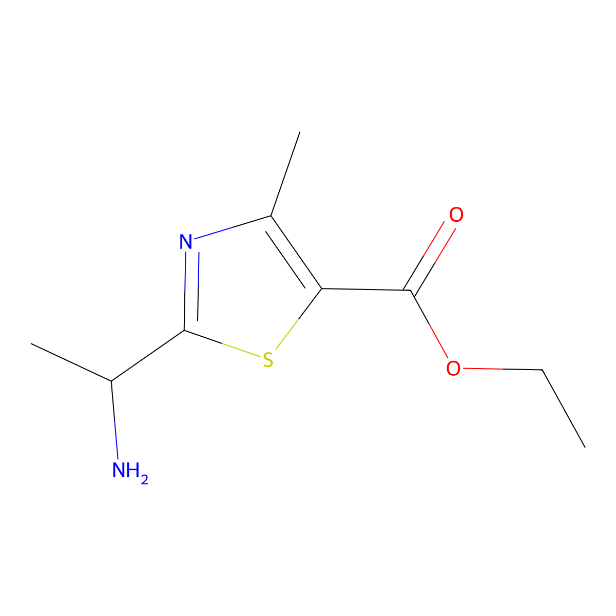 Ethyl 2-(1-aminoethyl)-4-methyl-1,3-thiazole-5-carboxylate molecular structure, CAS 1017469-56-5