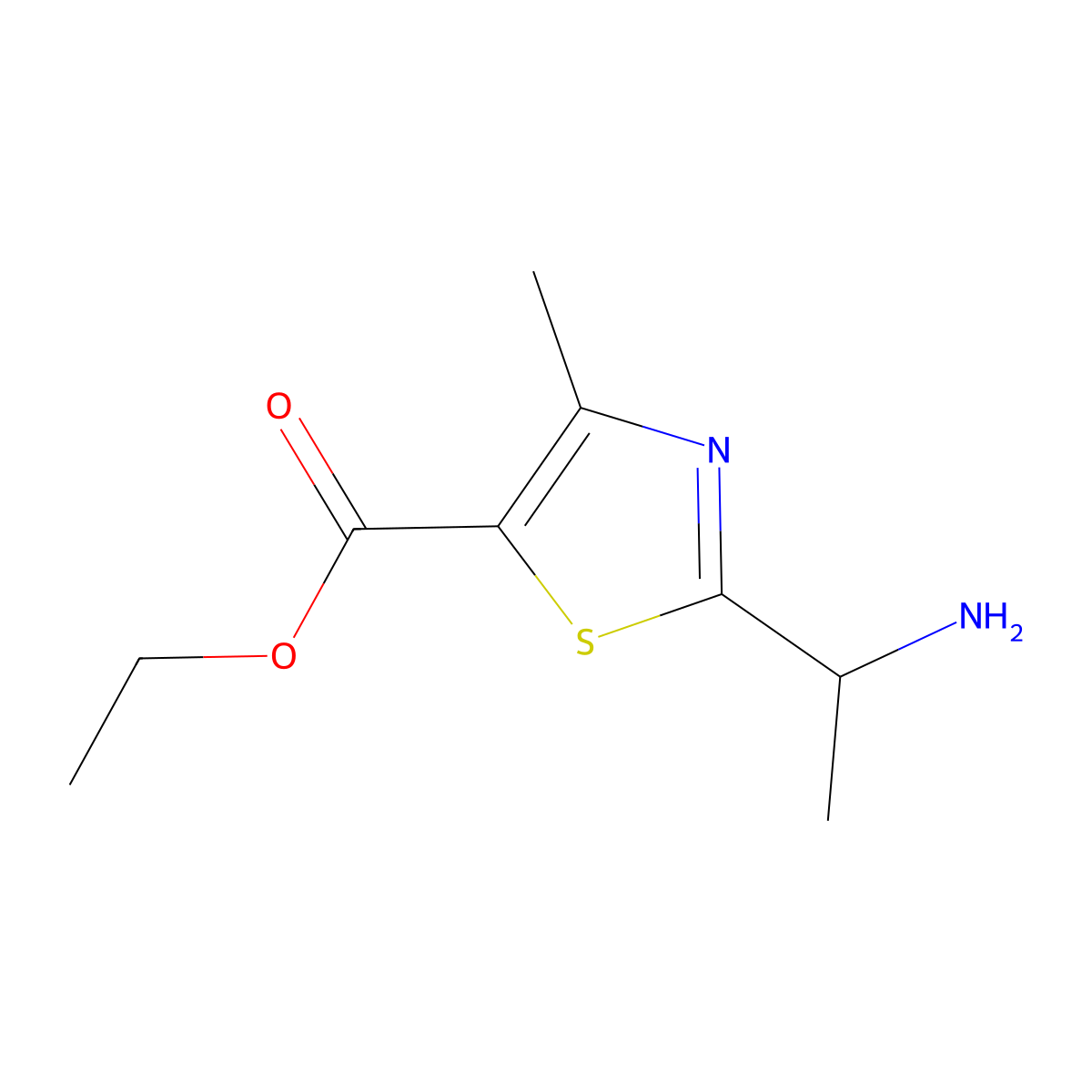 Ethyl 2-(1-aminoethyl)-4-methyl-1,3-thiazole-5-carboxylate molecular structure, CAS 1017469-56-5