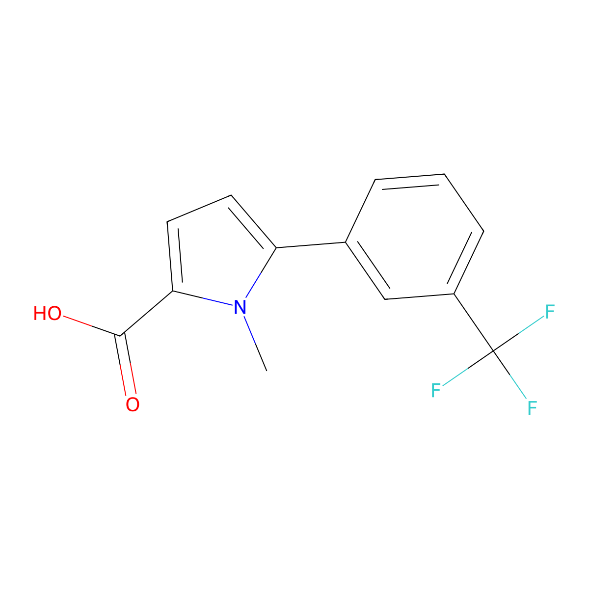 1-Methyl-5-(3-(trifluoromethyl)phenyl)-1H-pyrrole-2-carboxylic acid molecular structure, CAS 1017473-89-0
