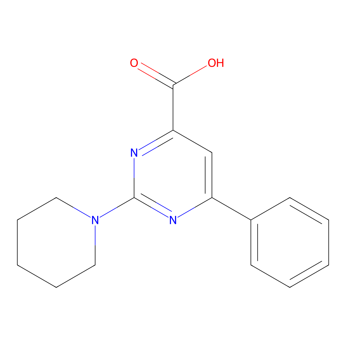 6-Phenyl-2-(piperidin-1-yl)pyrimidine-4-carboxylic acid molecular structure, CAS 1017484-32-0