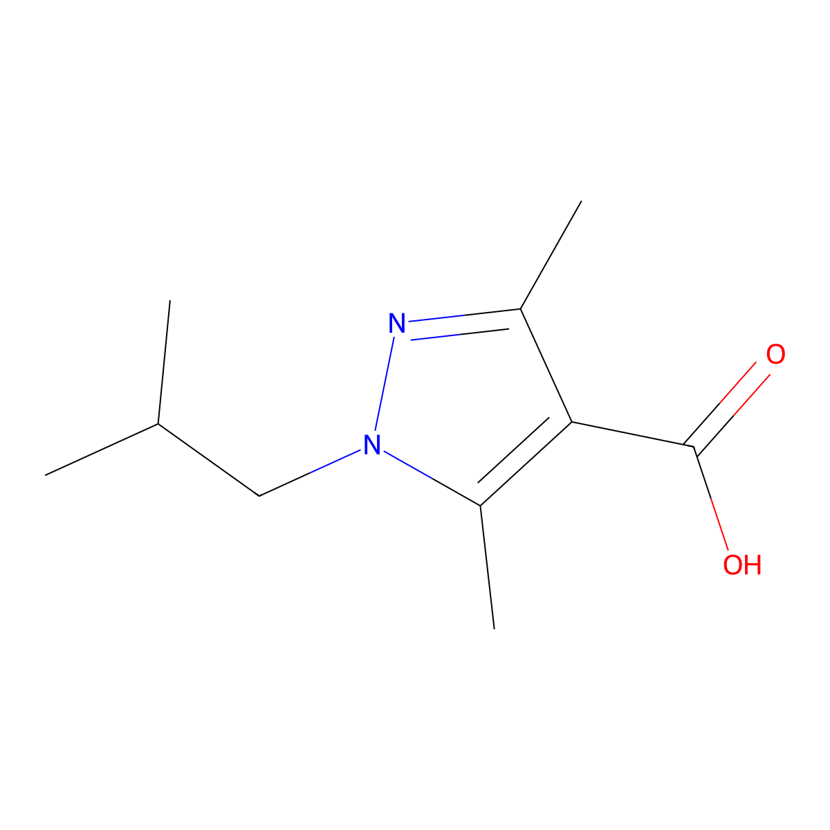 1-Isobutyl-3,5-dimethyl-1H-pyrazole-4-carboxylic acid molecular structure, CAS 1017486-36-0