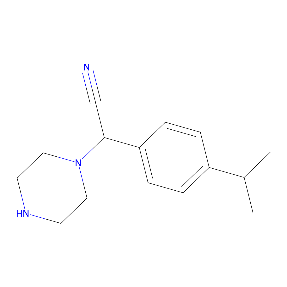 2-(Piperazin-1-yl)-2-[4-(propan-2-yl)phenyl]acetonitrile molecular structure, CAS 1017486-42-8