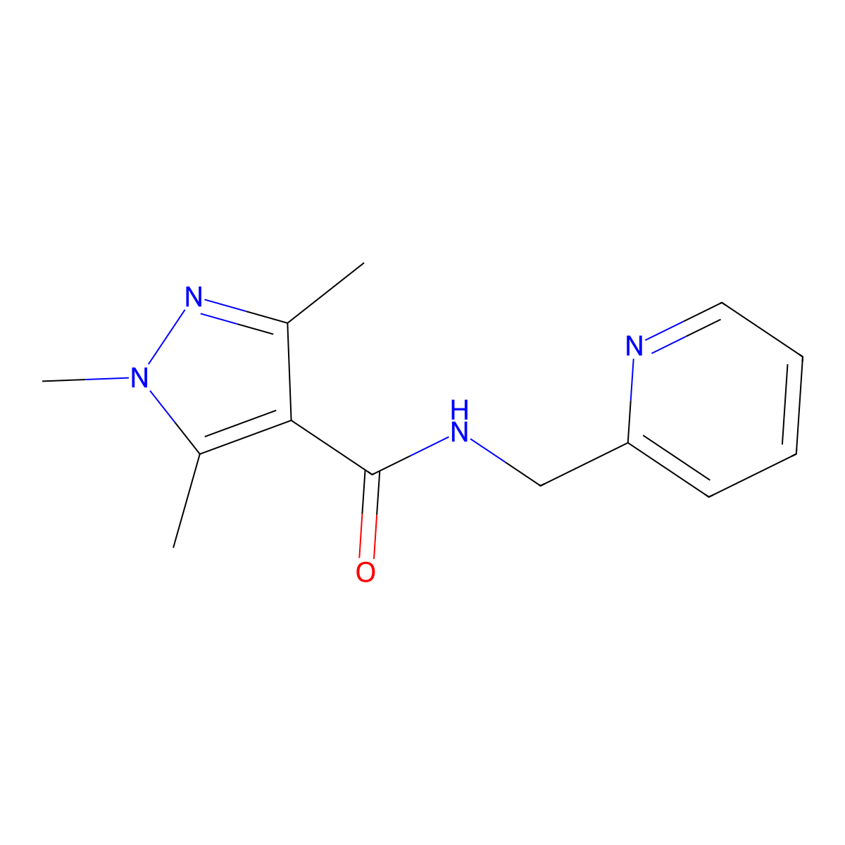 1,3,5-trimethyl-N-(pyridin-2-ylmethyl)-1H-pyrazole-4-carboxamide molecular structure, CAS 1017488-60-6