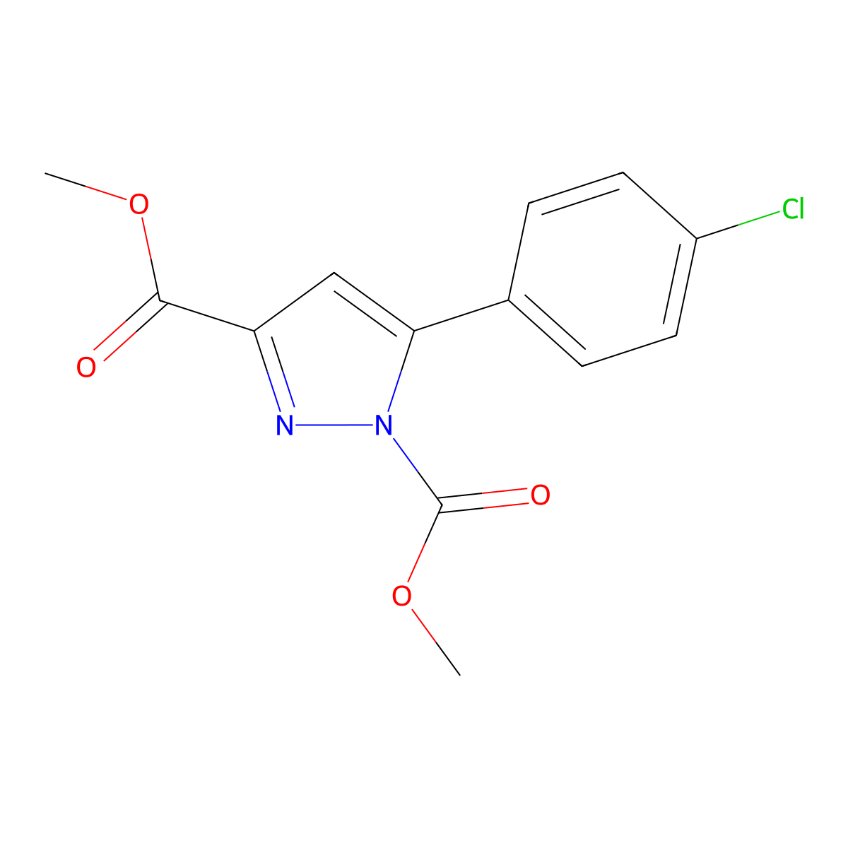 dimethyl 5-(4-chlorophenyl)-1H-pyrazole-1,3-dicarboxylate molecular structure, CAS 1017499-24-9