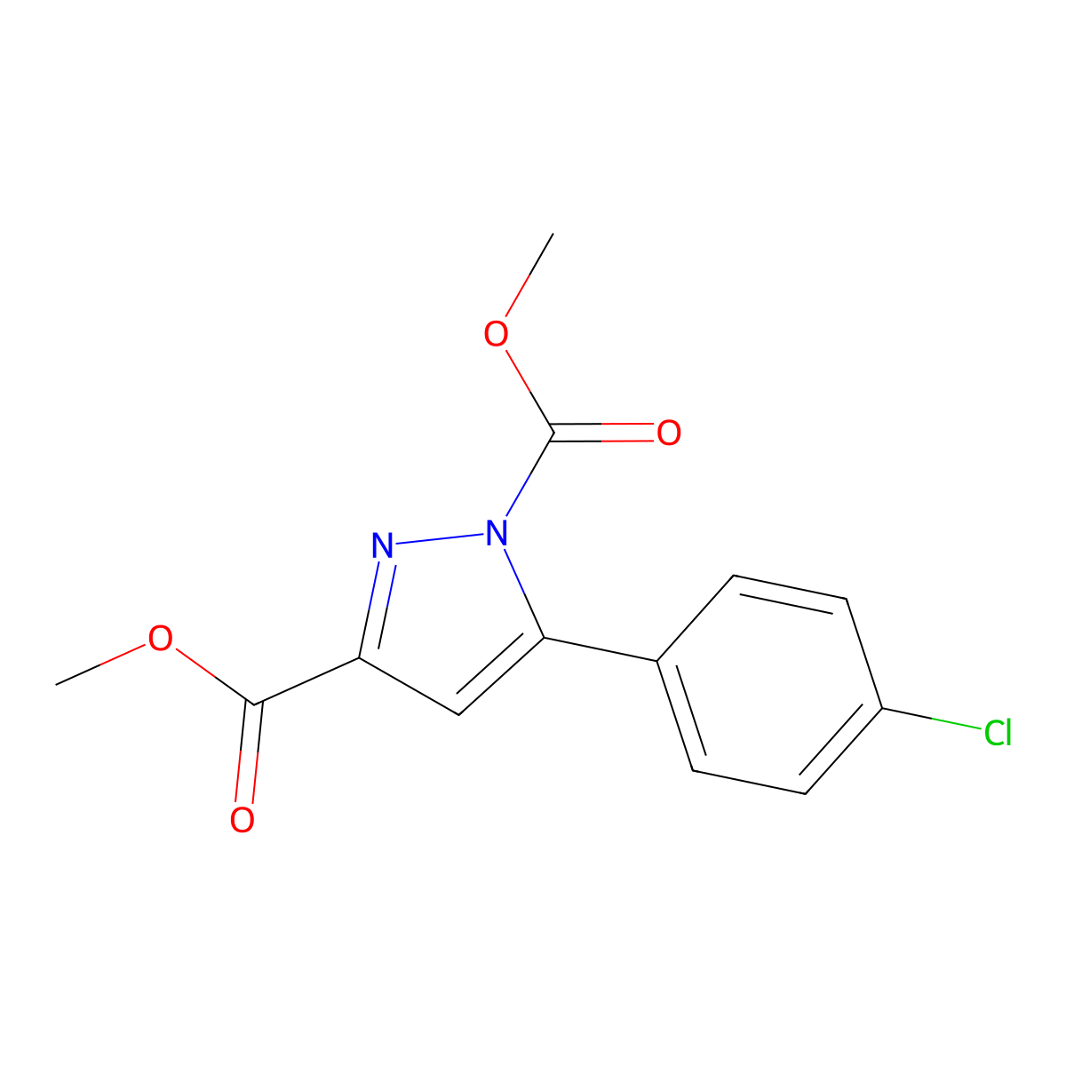 dimethyl 5-(4-chlorophenyl)-1H-pyrazole-1,3-dicarboxylate molecular structure, CAS 1017499-24-9