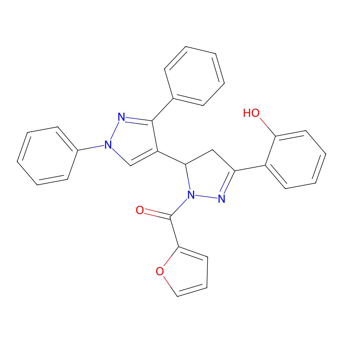 2-[2-(furan-2-carbonyl)-1',3'-diphenyl-3,4-dihydro-1'H,2H-[3,4'-bipyrazole]-5-yl]phenol molecular structure, CAS 1017499-99-8