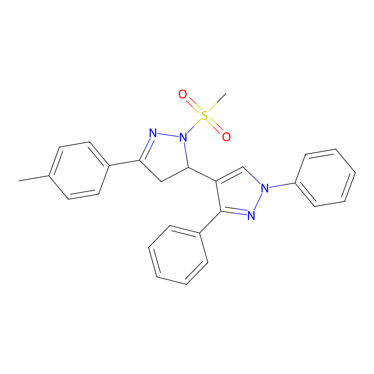2-methanesulfonyl-5-(4-methylphenyl)-1',3'-diphenyl-3,4-dihydro-1'H,2H-3,4'-bipyrazole molecular structure, CAS 1017500-07-0