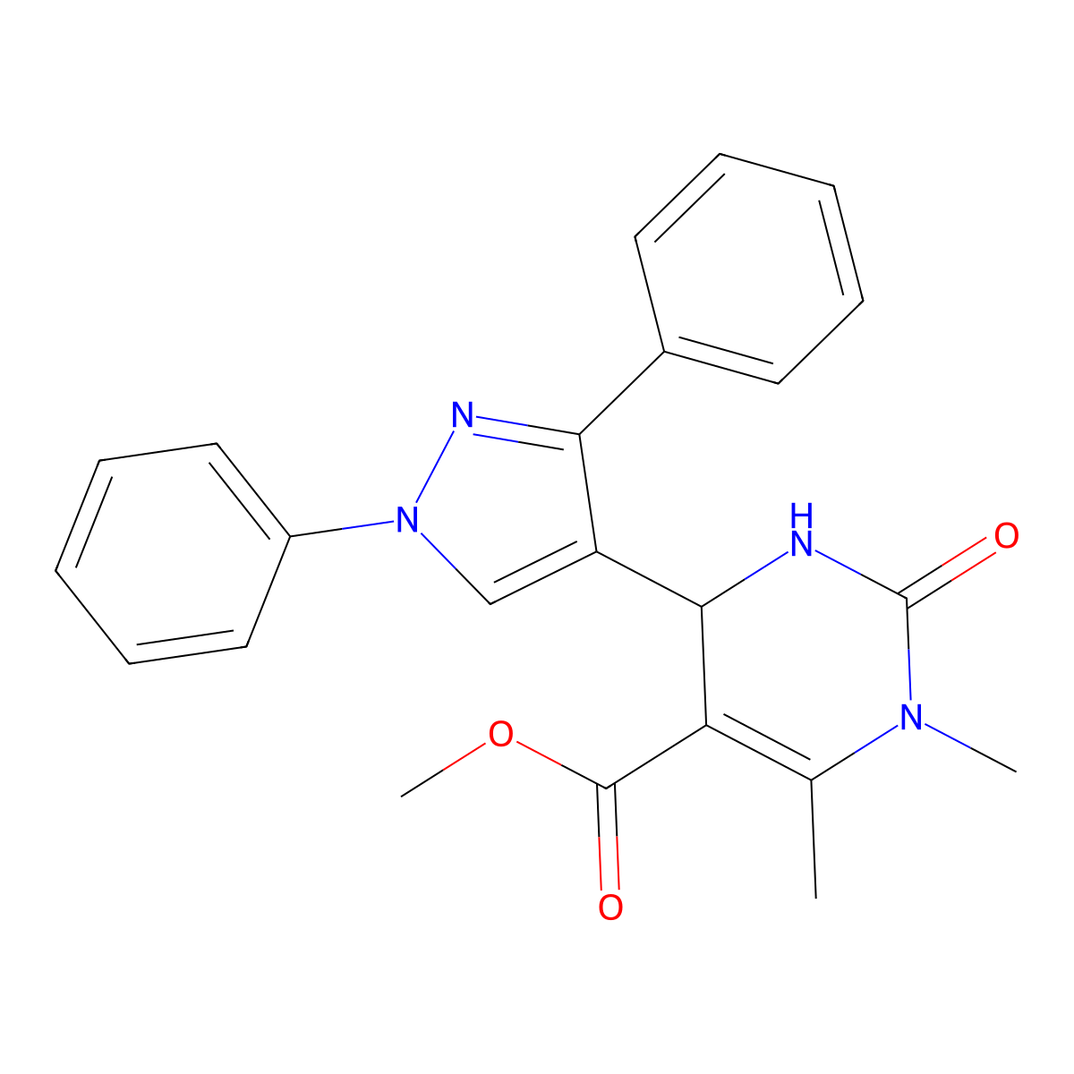 methyl 4-(1,3-diphenyl-1H-pyrazol-4-yl)-1,6-dimethyl-2-oxo-1,2,3,4-tetrahydropyrimidine-5-carboxylate molecular structure, CAS 1017500-10-5