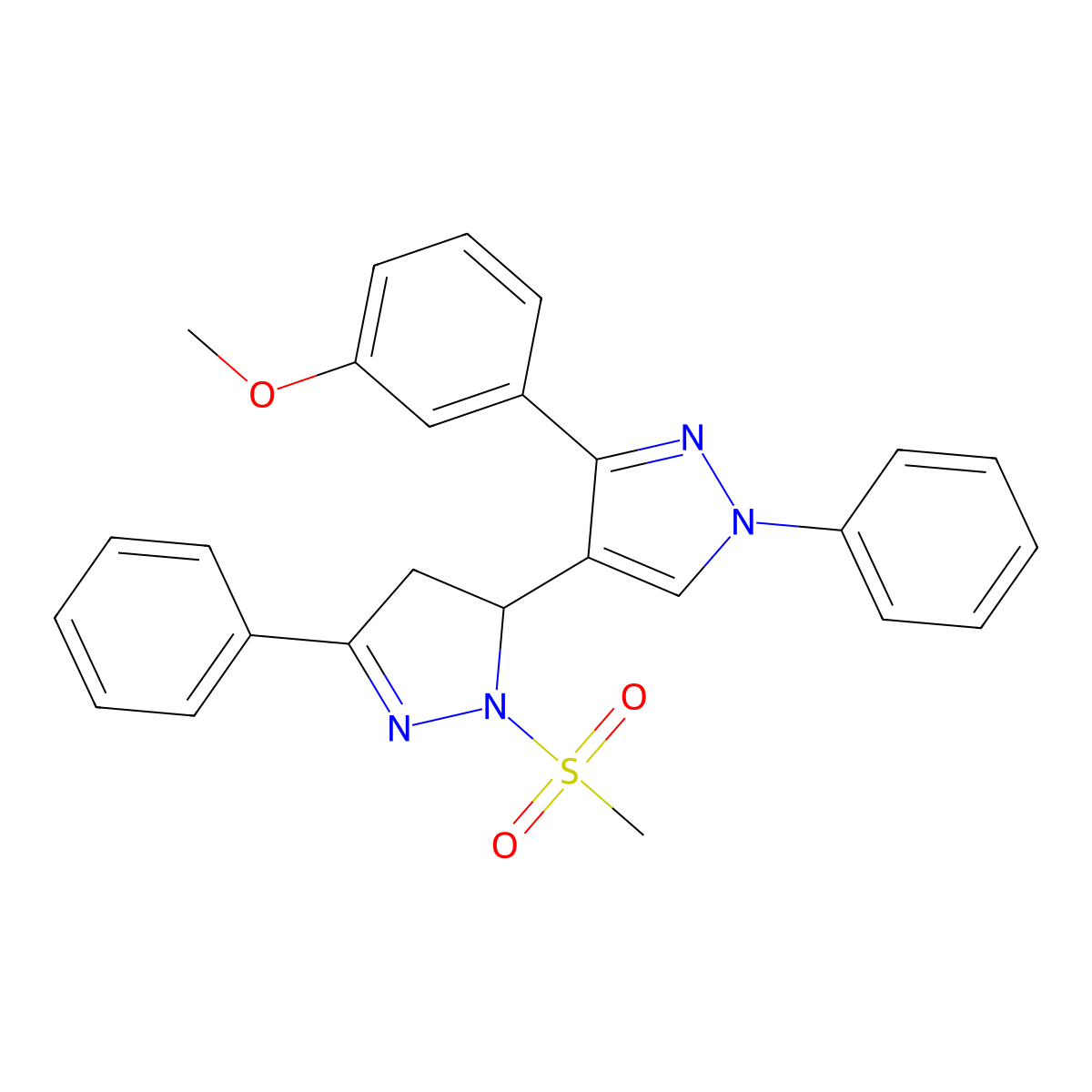 2-methanesulfonyl-3'-(3-methoxyphenyl)-1',5-diphenyl-3,4-dihydro-1'H,2H-3,4'-bipyrazole molecular structure, CAS 1017500-20-7