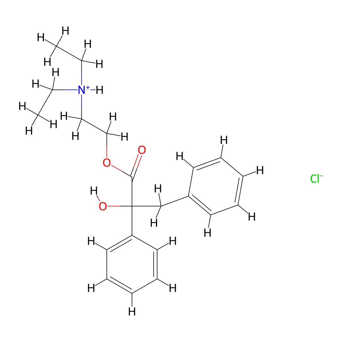 2-(Diethylamino)ethyl 2-hydroxy-2,3-diphenylpropanoate--hydrogen chloride (1/1) molecular structure, CAS 101756-43-8