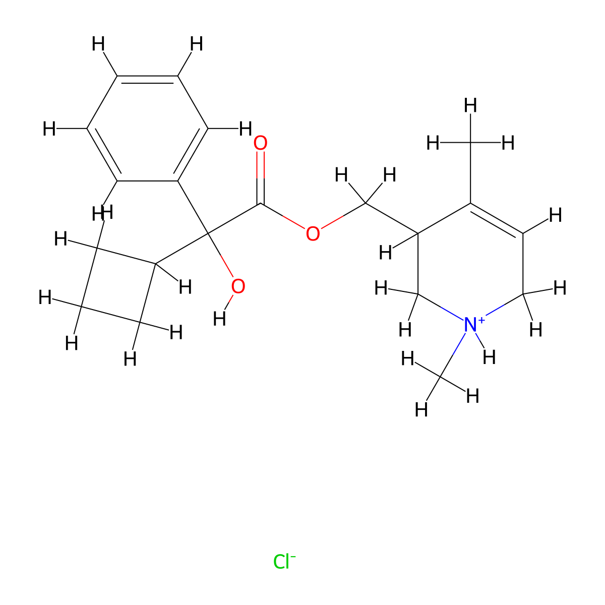 (1,4-Dimethyl-1,2,3,6-tetrahydropyridin-3-yl)methyl cyclobutyl(hydroxy)phenylacetate--hydrogen chloride (1/1) molecular structure, CAS 101756-55-2