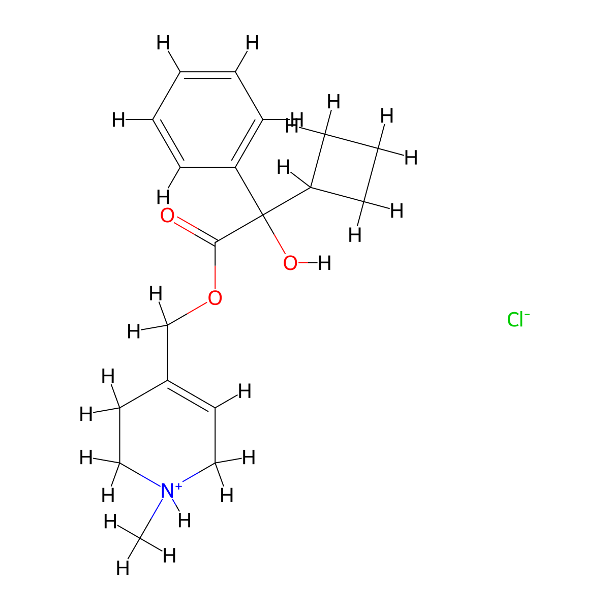 (1-Methyl-1,2,3,6-tetrahydropyridin-4-yl)methyl cyclobutyl(hydroxy)phenylacetate--hydrogen chloride (1/1) molecular structure, CAS 101756-56-3