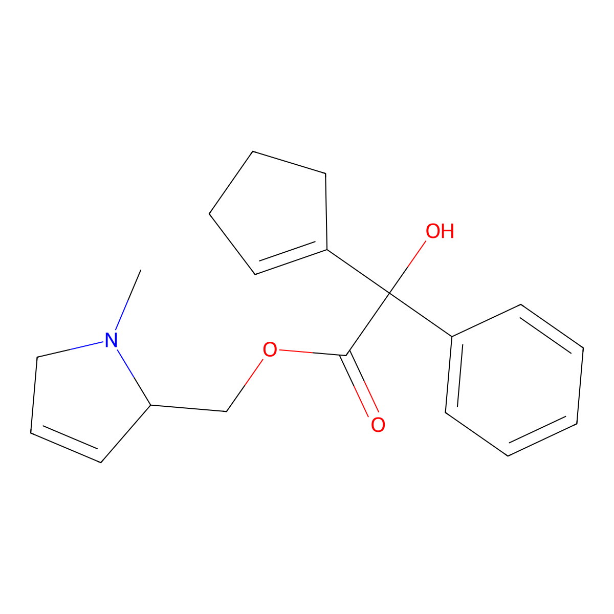 Mandelic acid, alpha-(1-cyclopentenyl)-, 1-methyl-3-pyrrolin-2-ylmethyl ester molecular structure, CAS 101756-58-5