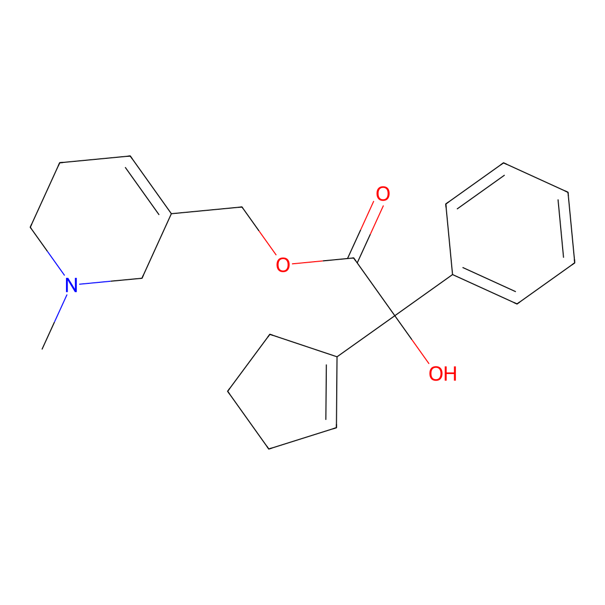 (1-Methyl-1,2,5,6-tetrahydropyridin-3-yl)methyl (cyclopent-1-en-1-yl)(hydroxy)phenylacetate molecular structure, CAS 101756-60-9