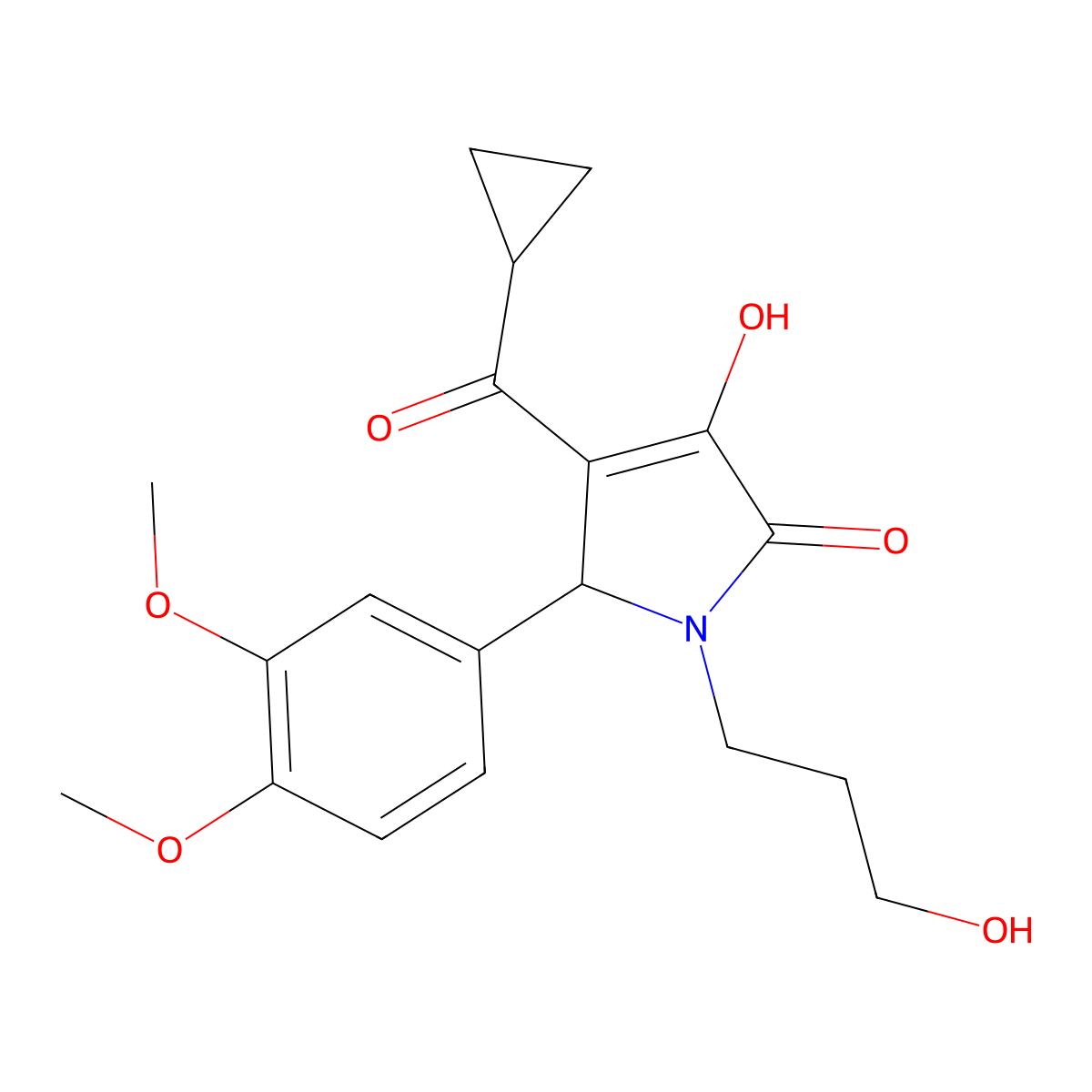 5-(3,4-Dimethoxyphenyl)-4-(cyclopropylcarbonyl)-3-hydroxy-1-(3-hydroxypropyl)-3-pyrrolin-2-one molecular structure, CAS 1017657-70-3