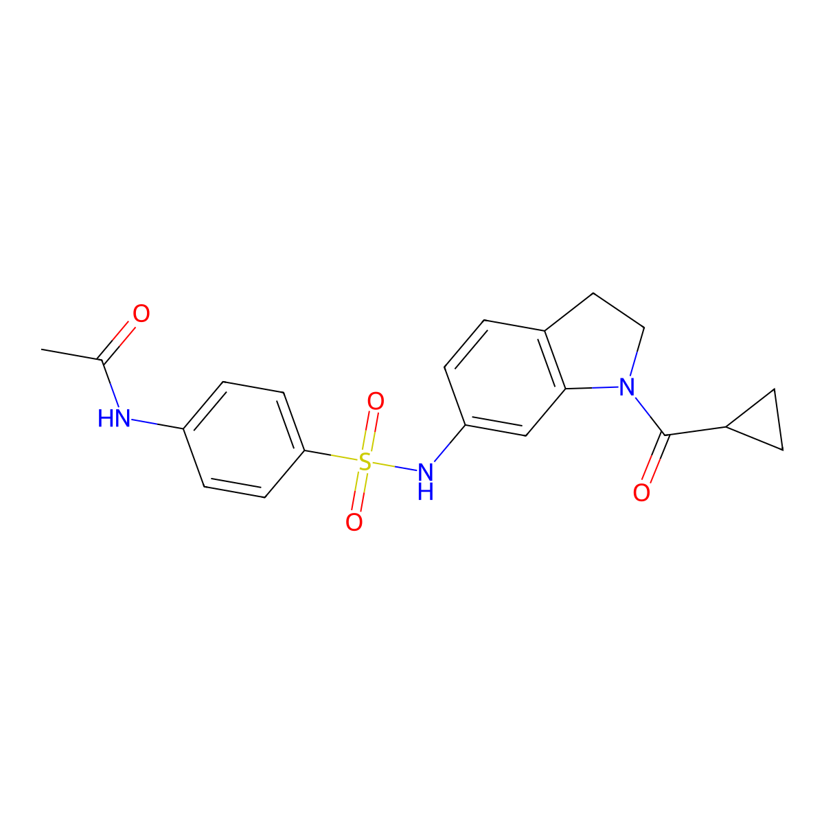 N-(4-(N-(1-(cyclopropanecarbonyl)indolin-6-yl)sulfamoyl)phenyl)acetamide molecular structure, CAS 1017662-09-7