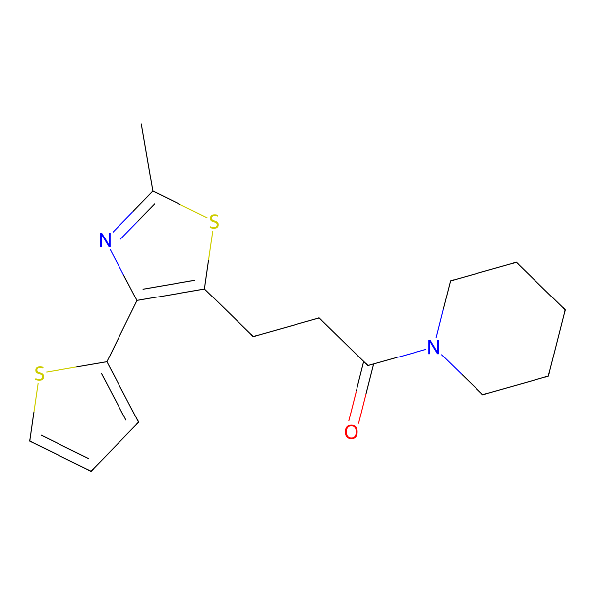 3-(2-Methyl-4-(thiophen-2-yl)thiazol-5-yl)-1-(piperidin-1-yl)propan-1-one molecular structure, CAS 1017662-23-5