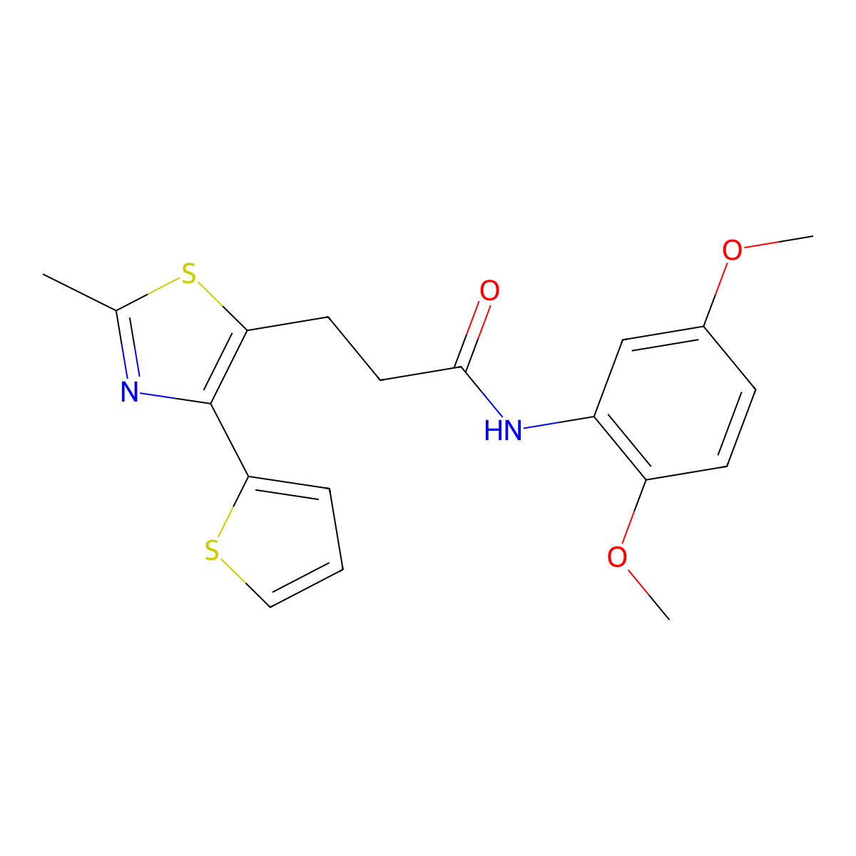 N-(2,5-dimethoxyphenyl)-3-(2-methyl-4-(thiophen-2-yl)thiazol-5-yl)propanamide molecular structure, CAS 1017662-25-7