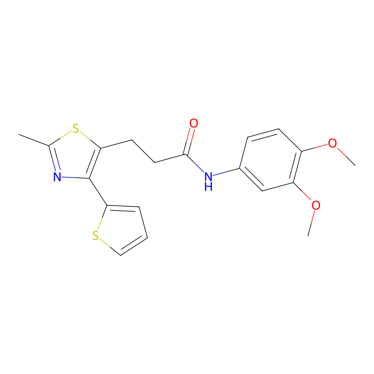 N-(3,4-dimethoxyphenyl)-3-[2-methyl-4-(thiophen-2-yl)-1,3-thiazol-5-yl]propanamide molecular structure, CAS 1017662-27-9