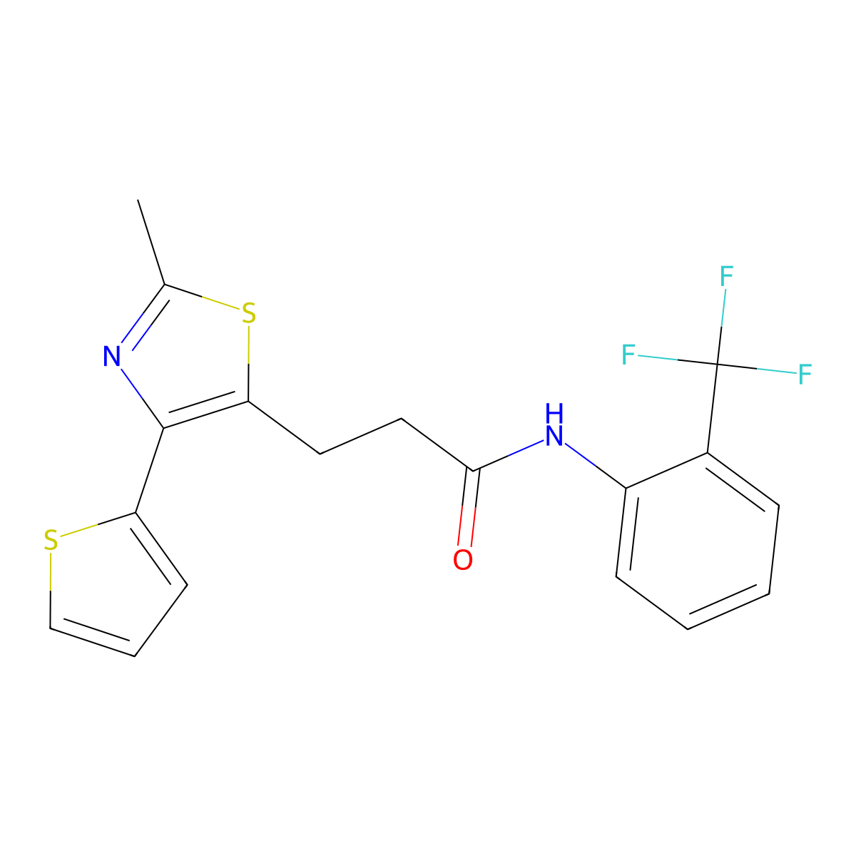 3-[2-methyl-4-(thiophen-2-yl)-1,3-thiazol-5-yl]-N-[2-(trifluoromethyl)phenyl]propanamide molecular structure, CAS 1017662-29-1