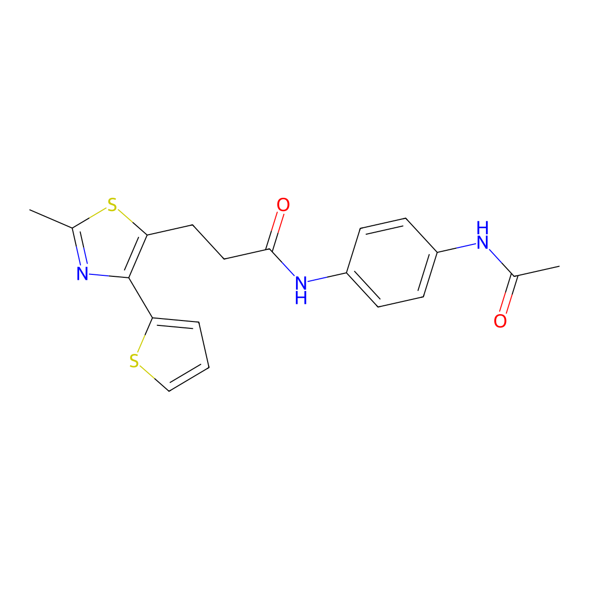 N-(4-acetamidophenyl)-3-(2-methyl-4-(thiophen-2-yl)thiazol-5-yl)propanamide molecular structure, CAS 1017662-37-1