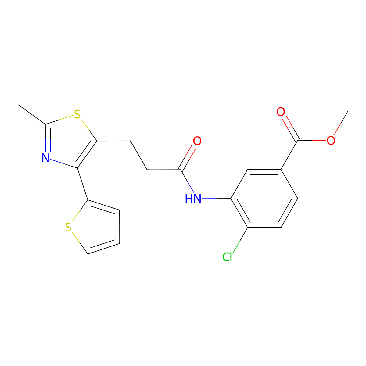 Methyl 4-chloro-3-(3-(2-methyl-4-(thiophen-2-yl)thiazol-5-yl)propanamido)benzoate molecular structure, CAS 1017662-41-7
