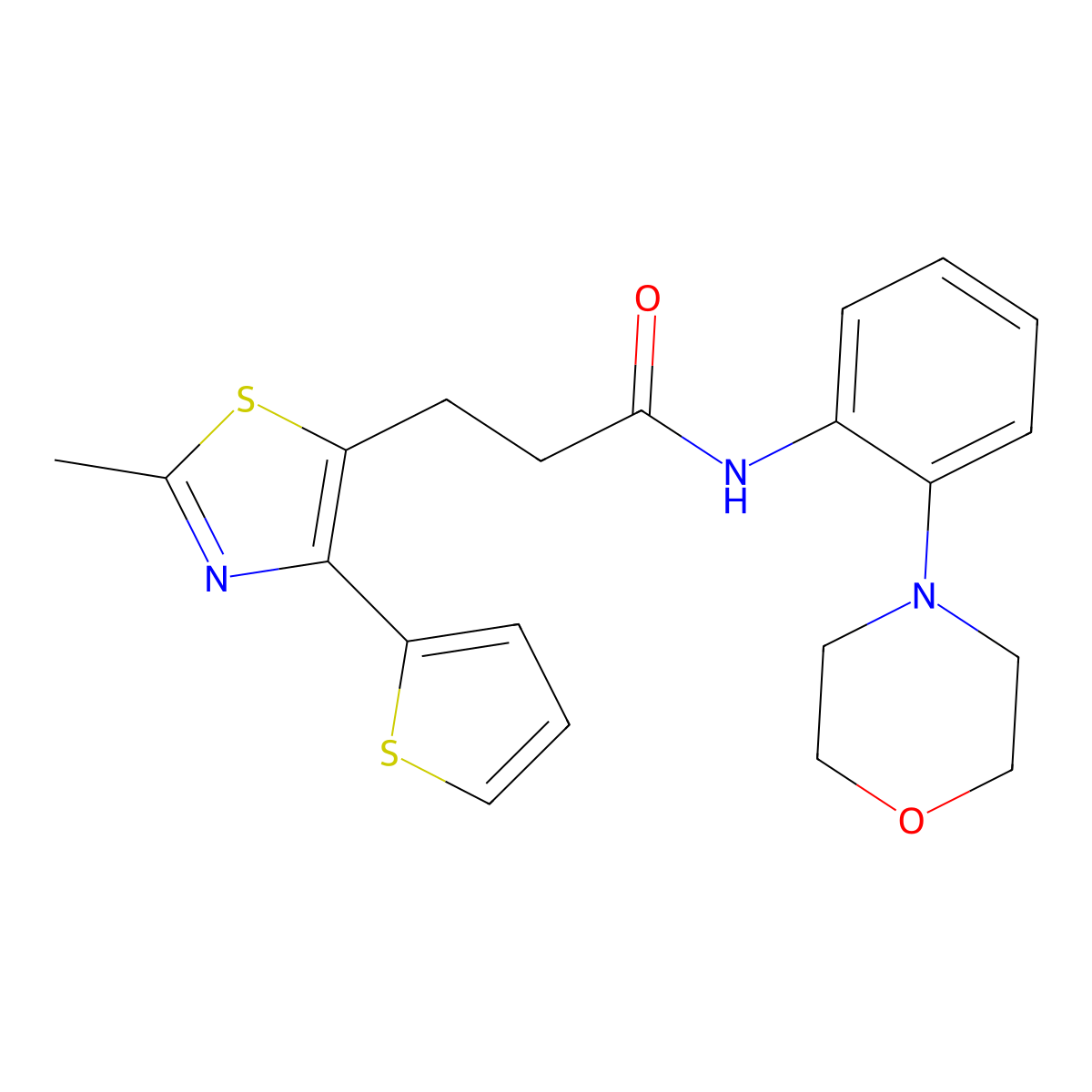 3-(2-methyl-4-(thiophen-2-yl)thiazol-5-yl)-N-(2-morpholinophenyl)propanamide molecular structure, CAS 1017662-43-9