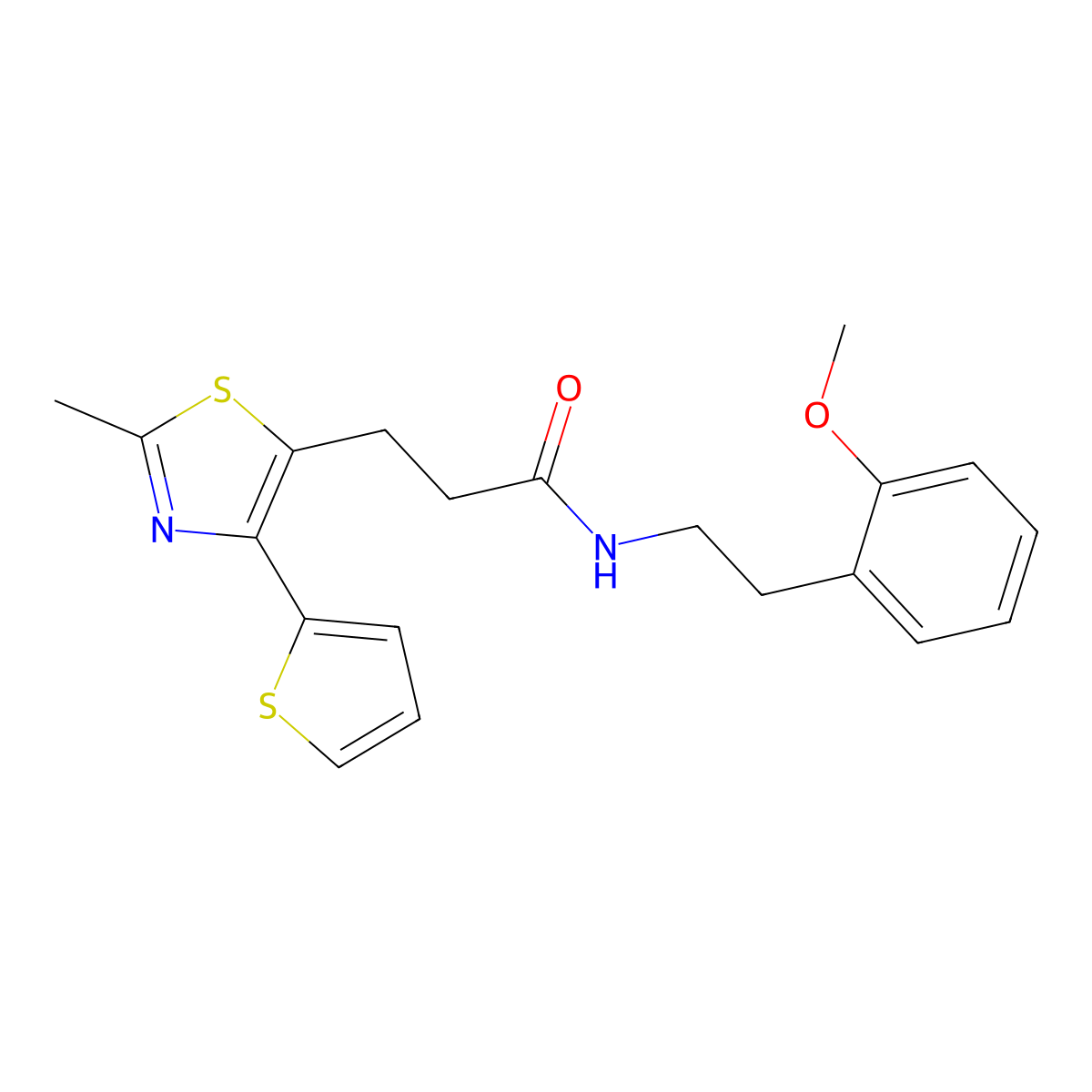 N-(2-methoxyphenethyl)-3-(2-methyl-4-(thiophen-2-yl)thiazol-5-yl)propanamide molecular structure, CAS 1017662-45-1
