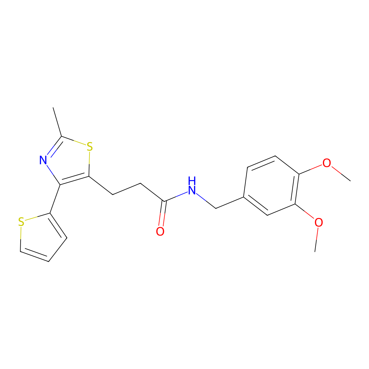 N-(3,4-dimethoxybenzyl)-3-(2-methyl-4-(thiophen-2-yl)thiazol-5-yl)propanamide molecular structure, CAS 1017662-47-3