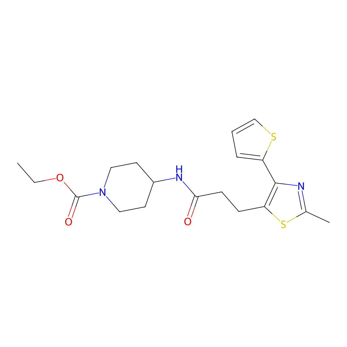 Ethyl 4-(3-(2-methyl-4-(thiophen-2-yl)thiazol-5-yl)propanamido)piperidine-1-carboxylate molecular structure, CAS 1017662-51-9