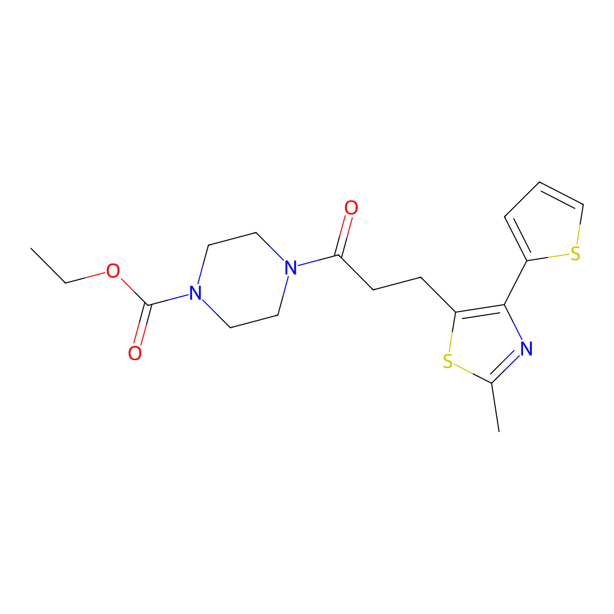 Ethyl 4-{3-[2-methyl-4-(thiophen-2-yl)-1,3-thiazol-5-yl]propanoyl}piperazine-1-carboxylate molecular structure, CAS 1017662-53-1