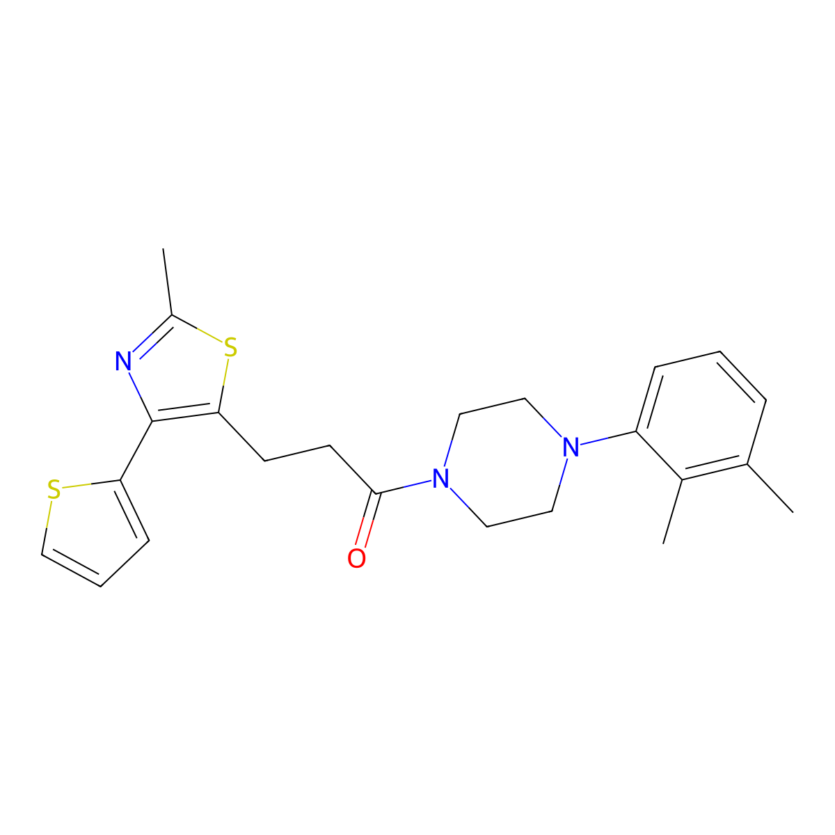 1-(4-(2,3-Dimethylphenyl)piperazin-1-yl)-3-(2-methyl-4-(thiophen-2-yl)thiazol-5-yl)propan-1-one molecular structure, CAS 1017662-55-3