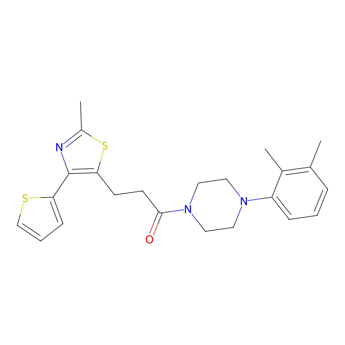 1-(4-(2,3-Dimethylphenyl)piperazin-1-yl)-3-(2-methyl-4-(thiophen-2-yl)thiazol-5-yl)propan-1-one molecular structure, CAS 1017662-55-3