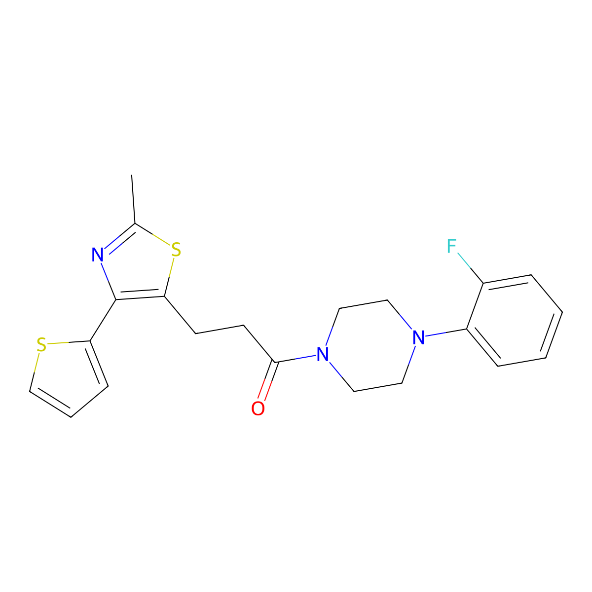 1-(4-(2-Fluorophenyl)piperazin-1-yl)-3-(2-methyl-4-(thiophen-2-yl)thiazol-5-yl)propan-1-one molecular structure, CAS 1017662-57-5