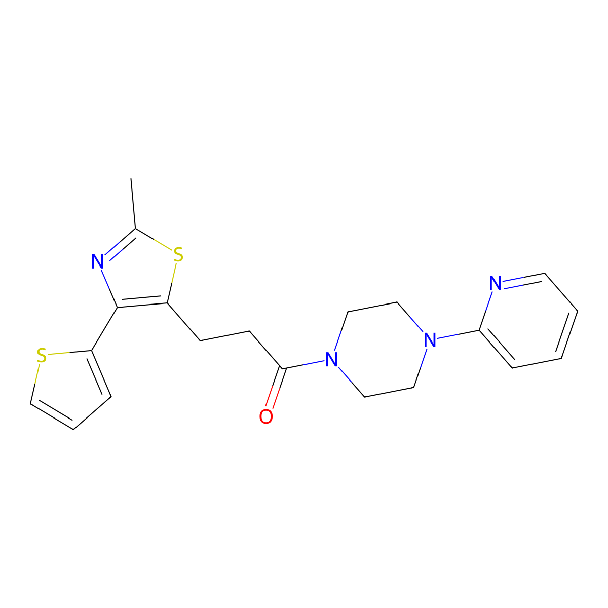 3-(2-Methyl-4-(thiophen-2-yl)thiazol-5-yl)-1-(4-(pyridin-2-yl)piperazin-1-yl)propan-1-one molecular structure, CAS 1017662-61-1
