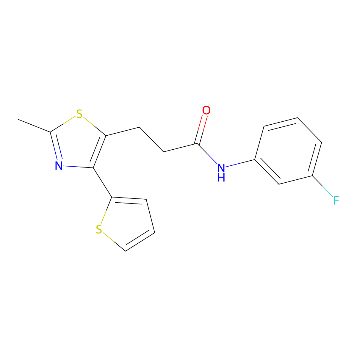 N-(3-fluorophenyl)-3-[2-methyl-4-(thiophen-2-yl)-1,3-thiazol-5-yl]propanamide molecular structure, CAS 1017662-69-9