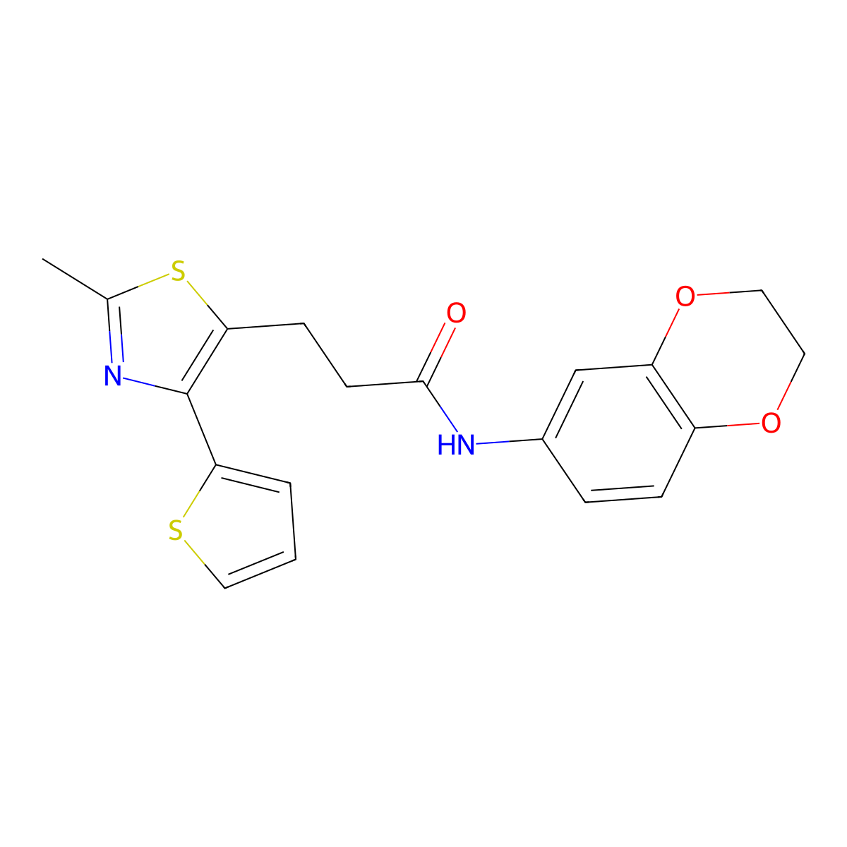 N-(2,3-dihydro-1,4-benzodioxin-6-yl)-3-[2-methyl-4-(thiophen-2-yl)-1,3-thiazol-5-yl]propanamide molecular structure, CAS 1017662-74-6