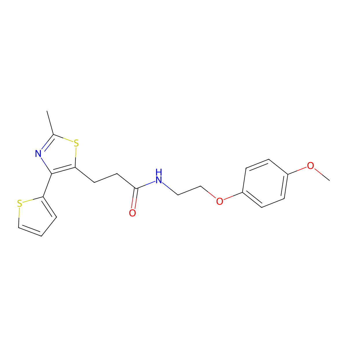 N-(2-(4-methoxyphenoxy)ethyl)-3-(2-methyl-4-(thiophen-2-yl)thiazol-5-yl)propanamide molecular structure, CAS 1017662-80-4