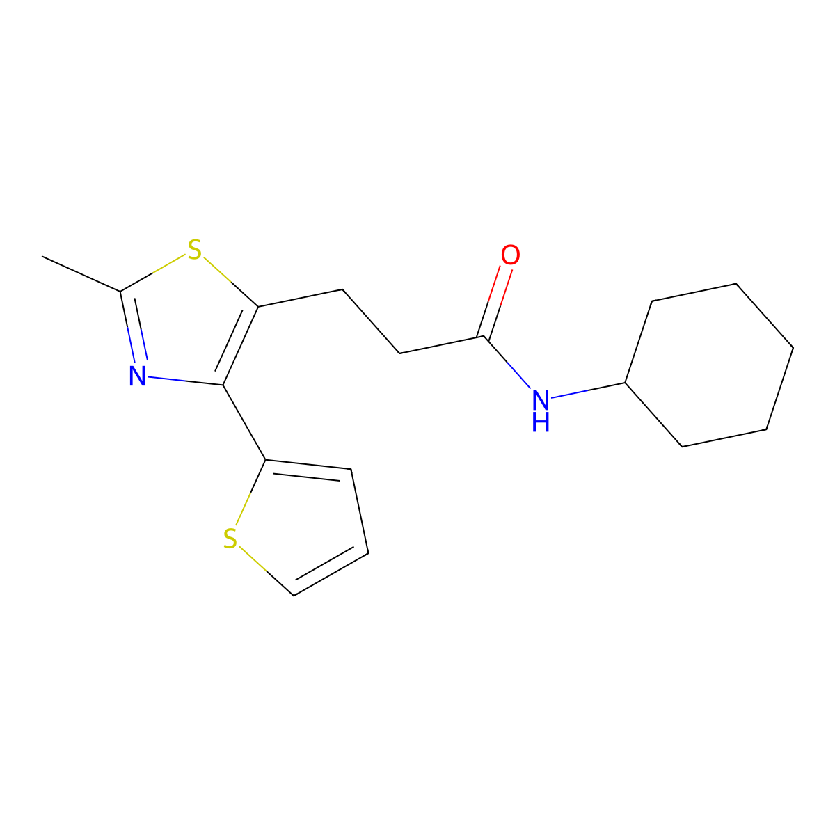 N-Cyclohexyl-3-[2-methyl-4-(thiophen-2-YL)-1,3-thiazol-5-YL]propanamide molecular structure, CAS 1017662-82-6