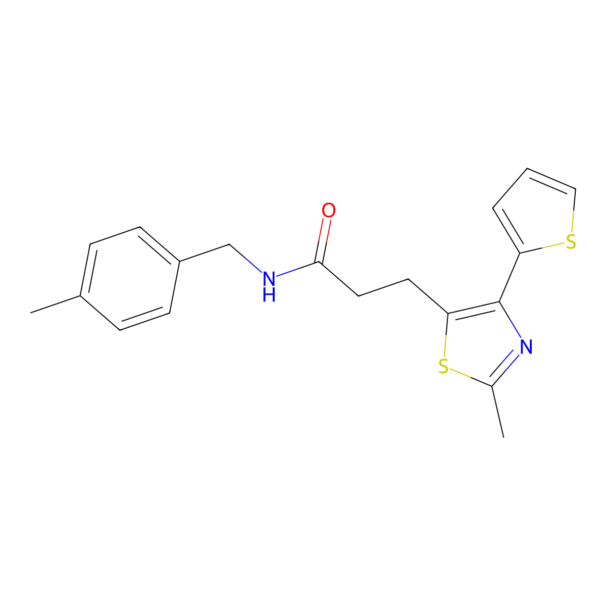 3-(2-methyl-4-(thiophen-2-yl)thiazol-5-yl)-N-(4-methylbenzyl)propanamide molecular structure, CAS 1017662-85-9